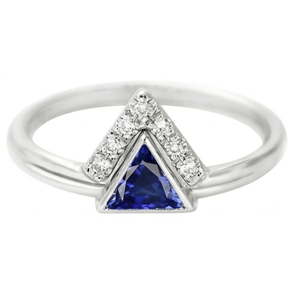 Gemstone Jewelry Trillion Ceylon Sapphire Ring 1 Carat Natural Earth Mined Diamonds
