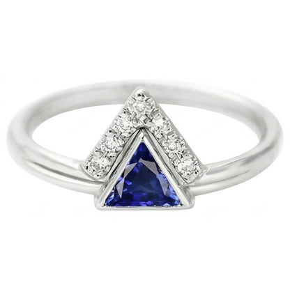 Gemstone Jewelry Trillion Ceylon Sapphire Ring 1 Carat Natural Earth Mined Diamonds