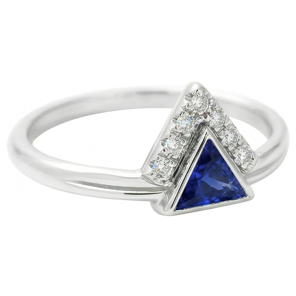 Gemstone Jewelry Trillion Ceylon Sapphire Ring 1 Carat Natural Earth Mined Diamonds