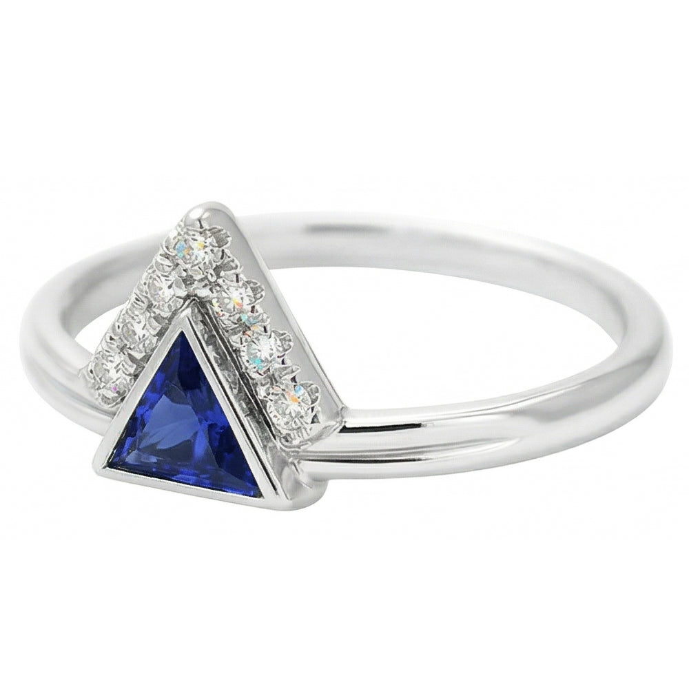 Gemstone Jewelry Trillion Ceylon Sapphire Ring 1 Carat Natural Earth Mined Diamonds