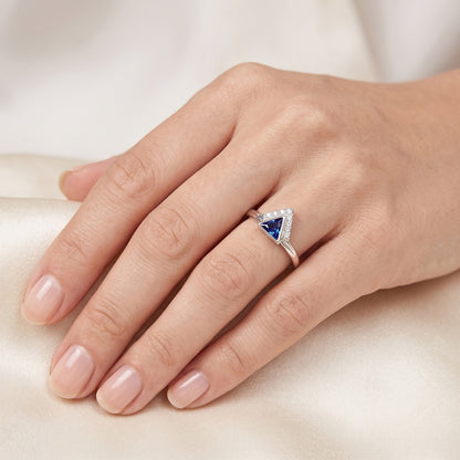 Gemstone Jewelry Trillion Ceylon Sapphire Ring 1 Carat Natural Earth Mined Diamonds