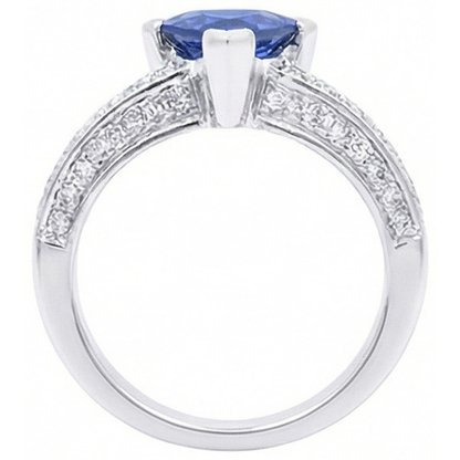 Gemstone Jewelry Trillion Sapphire Ring 3 Carats With Round Natural Earth Mined Diamonds