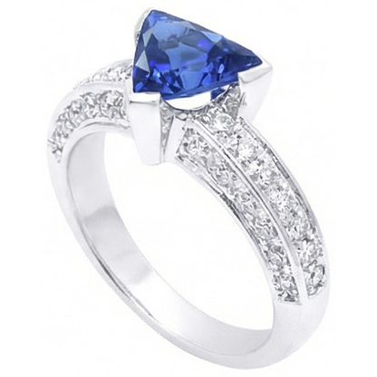 Gemstone Jewelry Trillion Sapphire Ring 3 Carats With Round Natural Earth Mined Diamonds