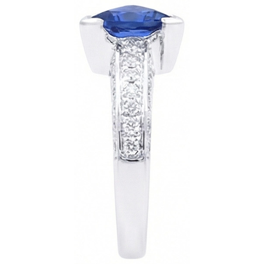 Gemstone Jewelry Trillion Sapphire Ring 3 Carats With Round Natural Earth Mined Diamonds