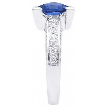 Gemstone Jewelry Trillion Sapphire Ring 3 Carats With Round Natural Earth Mined Diamonds