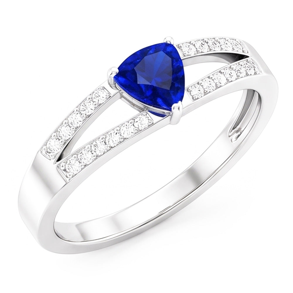 Gemstone Jewelry Trillion Sapphire Ring Split Shank Natural Earth Mined Diamonds 1 Carat