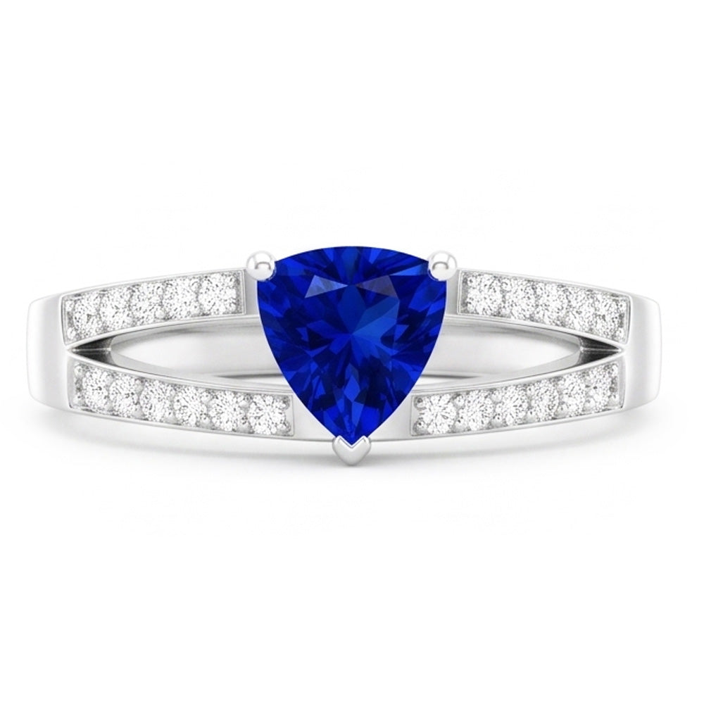 Gemstone Jewelry Trillion Sapphire Ring Split Shank Natural Earth Mined Diamonds 1 Carat