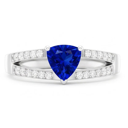 Gemstone Jewelry Trillion Sapphire Ring Split Shank Natural Earth Mined Diamonds 1 Carat