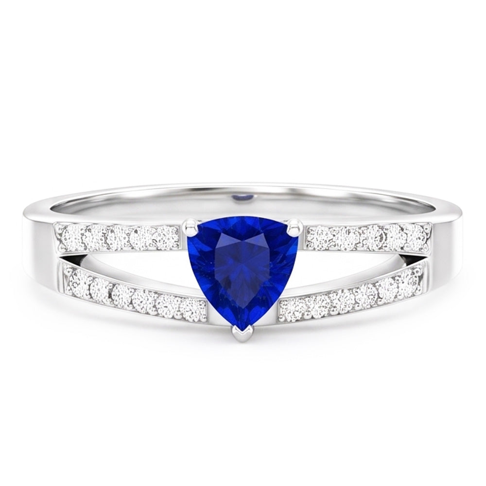 Gemstone Jewelry Trillion Sapphire Ring Split Shank Natural Earth Mined Diamonds 1 Carat