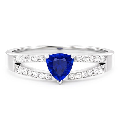 Gemstone Jewelry Trillion Sapphire Ring Split Shank Natural Earth Mined Diamonds 1 Carat