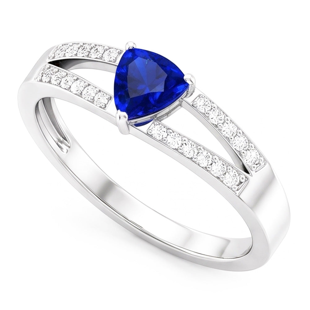 Gemstone Jewelry Trillion Sapphire Ring Split Shank Natural Earth Mined Diamonds 1 Carat