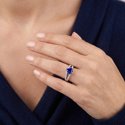 Gemstone Jewelry Trillion Sapphire Ring Split Shank Natural Earth Mined Diamonds 1 Carat