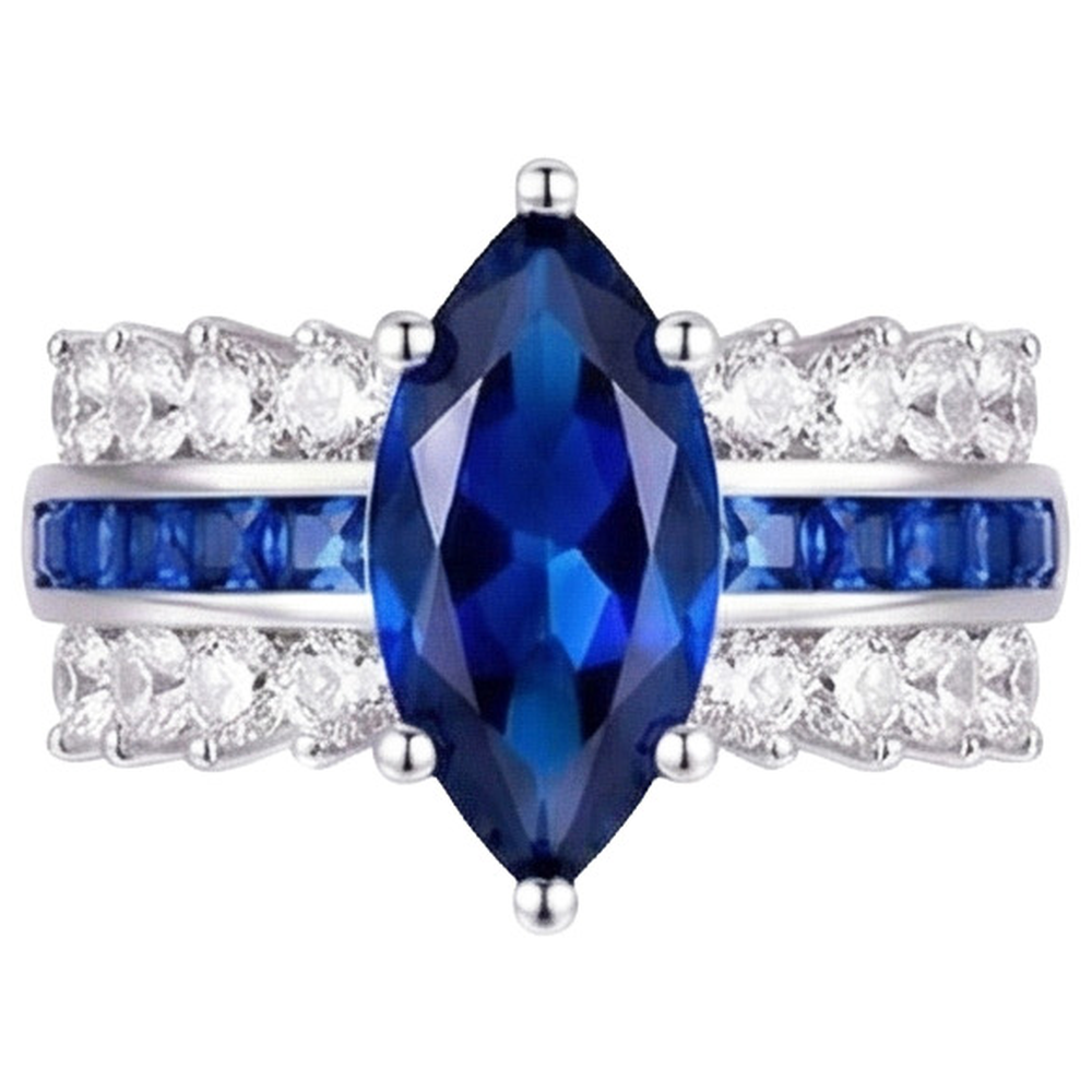Gemstone Marquise & Princess Blue Sapphire Natural Earth Mined Diamond Ring 6.50 Carats