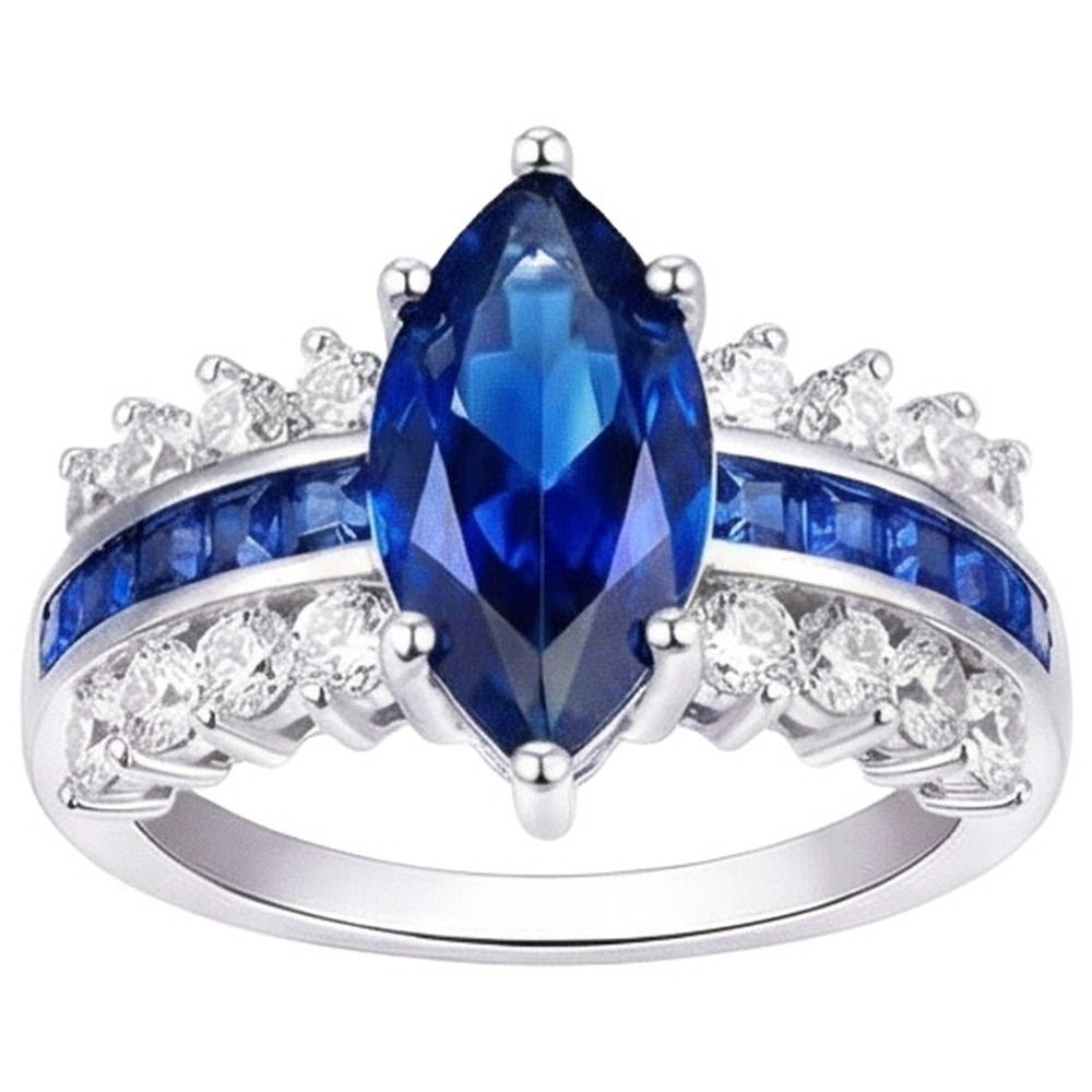 Gemstone Marquise & Princess Blue Sapphire Natural Earth Mined Diamond Ring 6.50 Carats