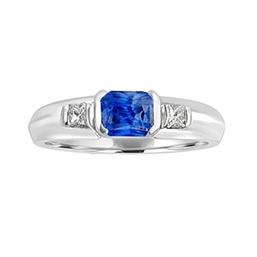 Gemstone Mens Ring Princess Natural Earth Mined Diamond Gold Bar Set Blue Sapphire 1.75 Ct