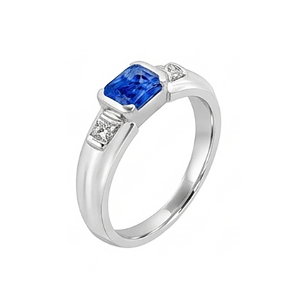 Gemstone Mens Ring Princess Natural Earth Mined Diamond Gold Bar Set Blue Sapphire 1.75 Ct