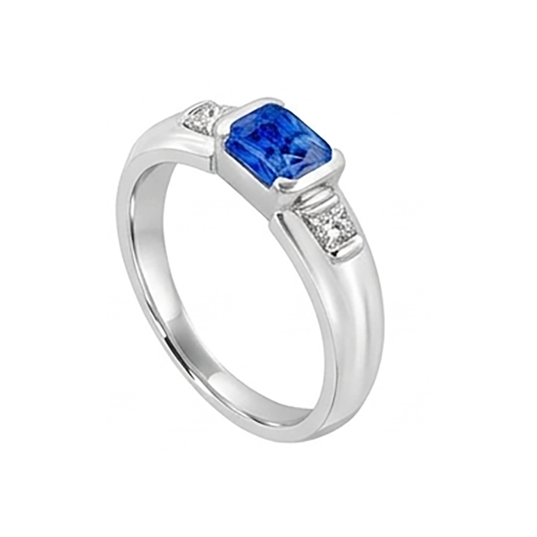 Gemstone Mens Ring Princess Natural Earth Mined Diamond Gold Bar Set Blue Sapphire 1.75 Ct
