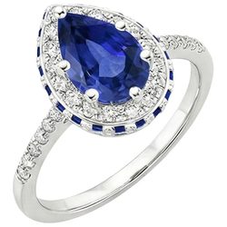 Gemstone Natural Earth Mined Diamond Engagement Ring Halo Pear Cut Blue Sapphire 6 Carats