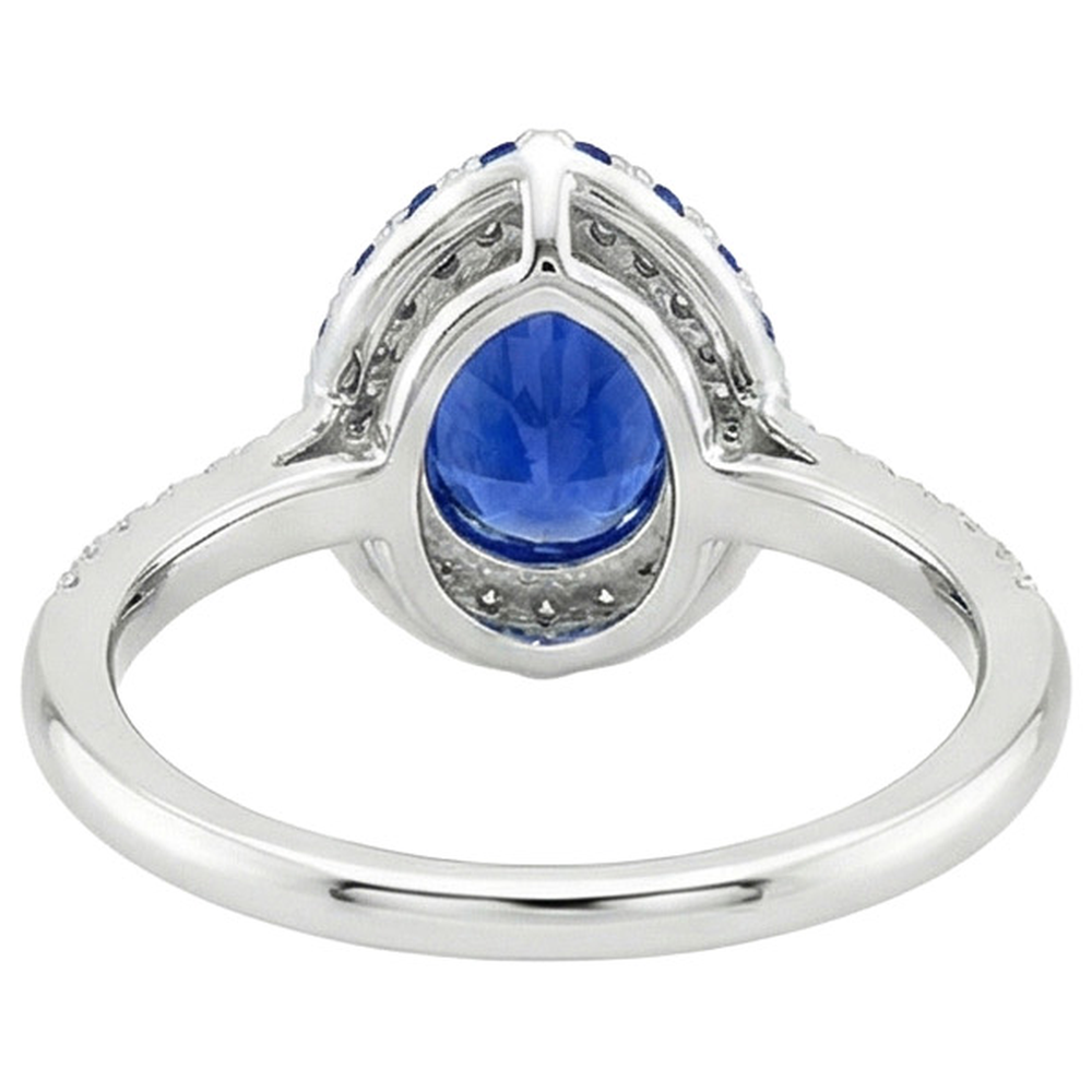 Gemstone Natural Earth Mined Diamond Engagement Ring Halo Pear Cut Blue Sapphire 6 Carats