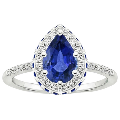 Gemstone Natural Earth Mined Diamond Engagement Ring Halo Pear Cut Blue Sapphire 6 Carats
