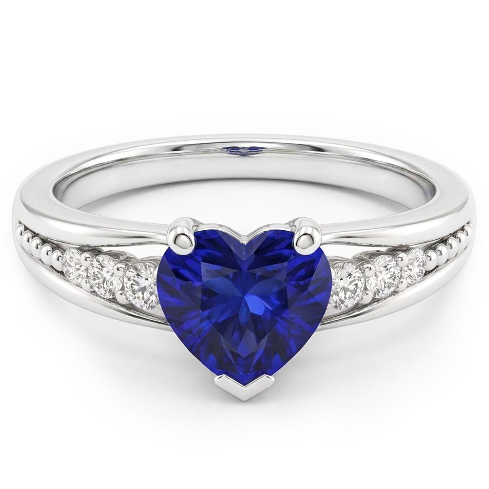 Gemstone Natural Earth Mined Diamond Ring Heart Cut Ceylon Sapphire Jewelry