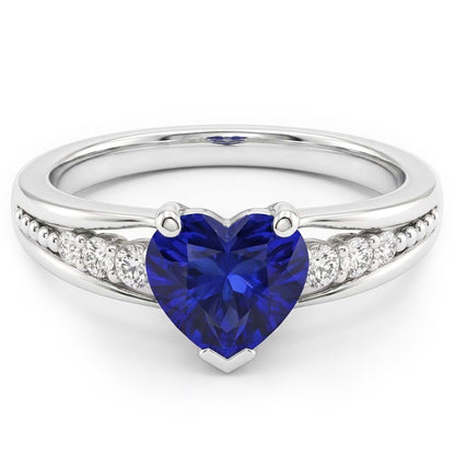 Gemstone Natural Earth Mined Diamond Ring Heart Cut Ceylon Sapphire Jewelry