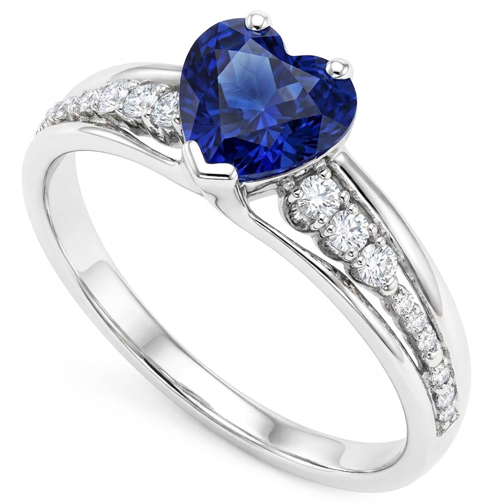 Gemstone Natural Earth Mined Diamond Ring Heart Cut Ceylon Sapphire Jewelry