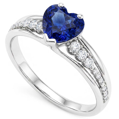 Gemstone Natural Earth Mined Diamond Ring Heart Cut Ceylon Sapphire Jewelry