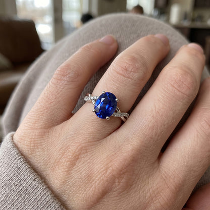 Gemstone Oval Ceylon Sapphire Ring 4.50 Carats Natural Earth Mined Diamonds Jewelry