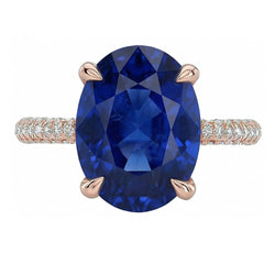 Gemstone Oval Ring Blue Sapphire & Pave Set Natural Earth Mined Diamonds 3.50 Carats