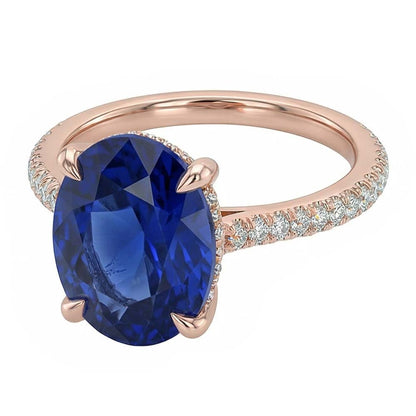 Gemstone Oval Ring Blue Sapphire & Pave Set Natural Earth Mined Diamonds 3.50 Carats