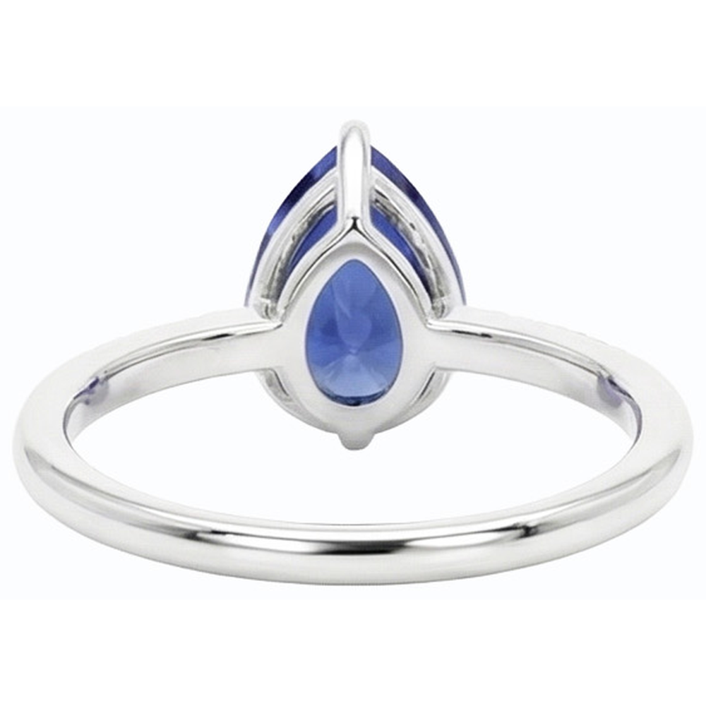 Gemstone Pear Blue Sapphire Ring & Small Round Natural Earth Mined Diamonds 3 Carats