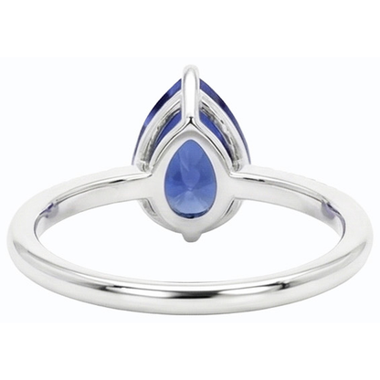 Gemstone Pear Blue Sapphire Ring & Small Round Natural Earth Mined Diamonds 3 Carats