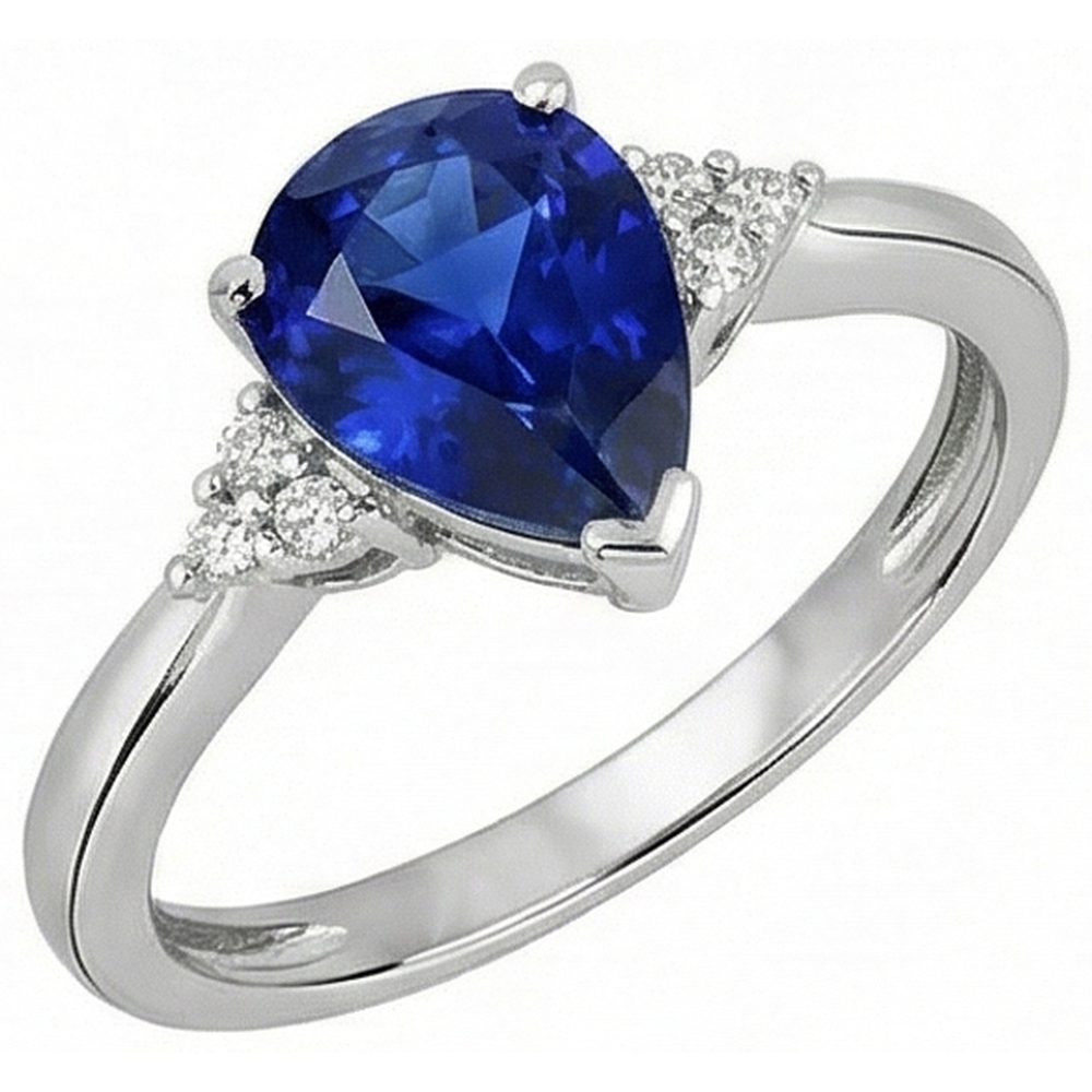 Gemstone Pear Deep Blue Sapphire Ring & Natural Earth Mined Diamonds 2.50 Carats