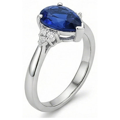 Gemstone Pear Deep Blue Sapphire Ring & Natural Earth Mined Diamonds 2.50 Carats