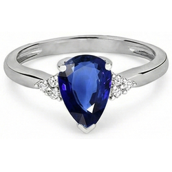 Gemstone Pear Deep Blue Sapphire Ring & Natural Earth Mined Diamonds 2.50 Carats