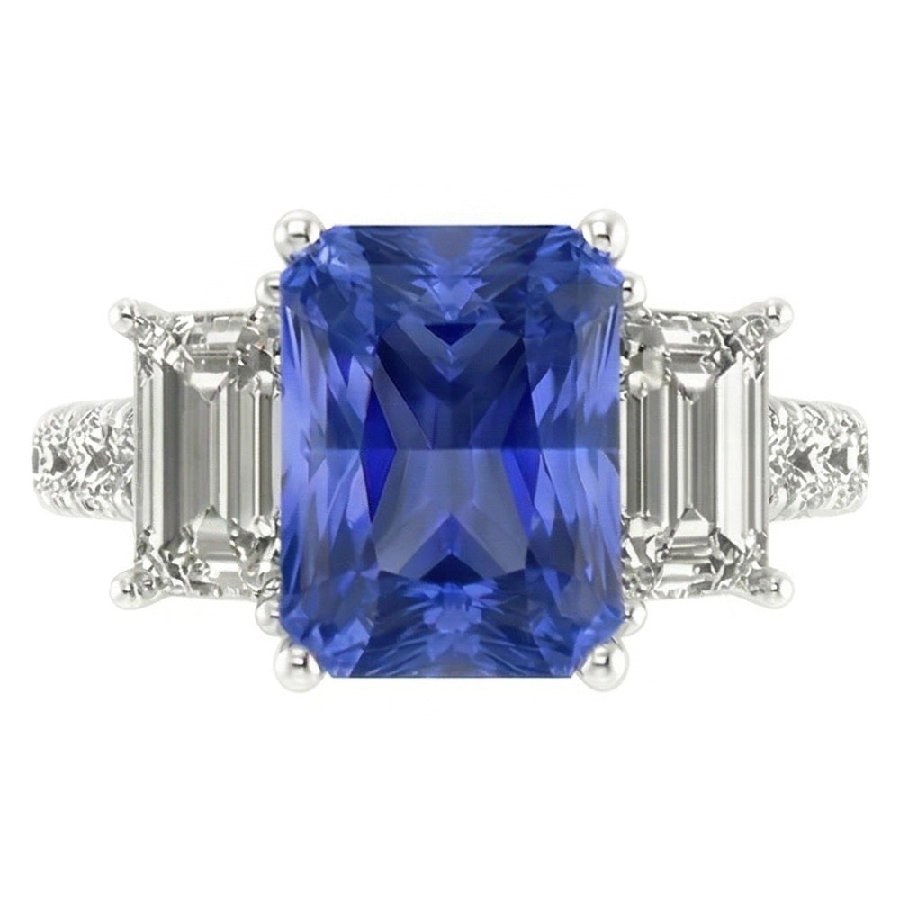 Gemstone Radiant Sapphire Ring Emerald & Round Natural Earth Mined Diamonds 3 Carats