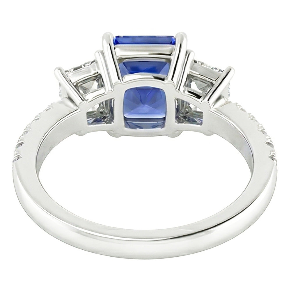 Gemstone Radiant Sapphire Ring Emerald & Round Natural Earth Mined Diamonds 3 Carats