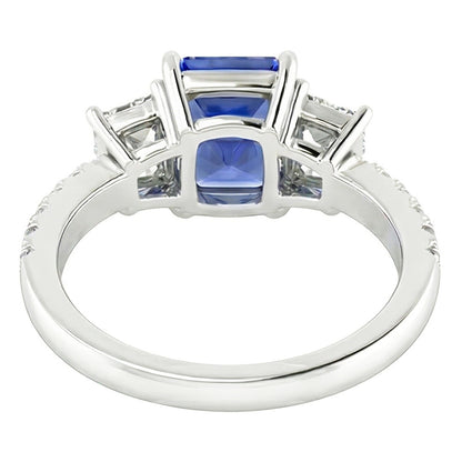 Gemstone Radiant Sapphire Ring Emerald & Round Natural Earth Mined Diamonds 3 Carats