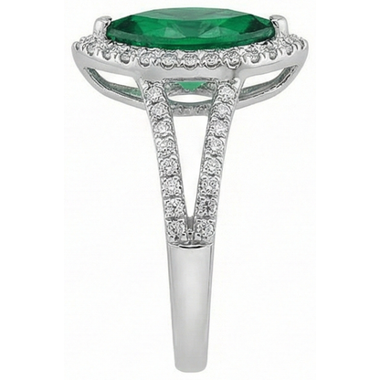 Gemstone Ring 14K Marquise Green Emerald GIA & Round Natural Earth Mined Diamonds 3.35 Ct.