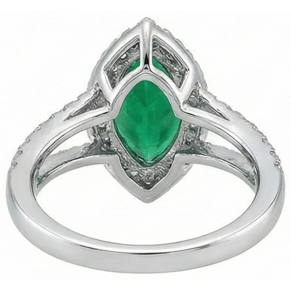 Gemstone Ring 14K Marquise Green Emerald GIA & Round Natural Earth Mined Diamonds 3.35 Ct.