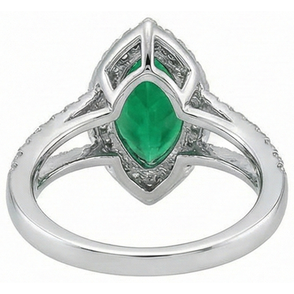 Gemstone Ring 14K Marquise Green Emerald GIA & Round Natural Earth Mined Diamonds 3.35 Ct.