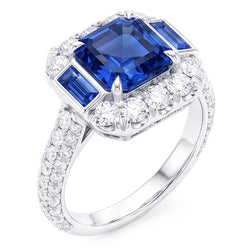 Gemstone Ring Asscher & Emerald Sapphire Natural Earth Mined Diamond Jewelry 4.50 Carats