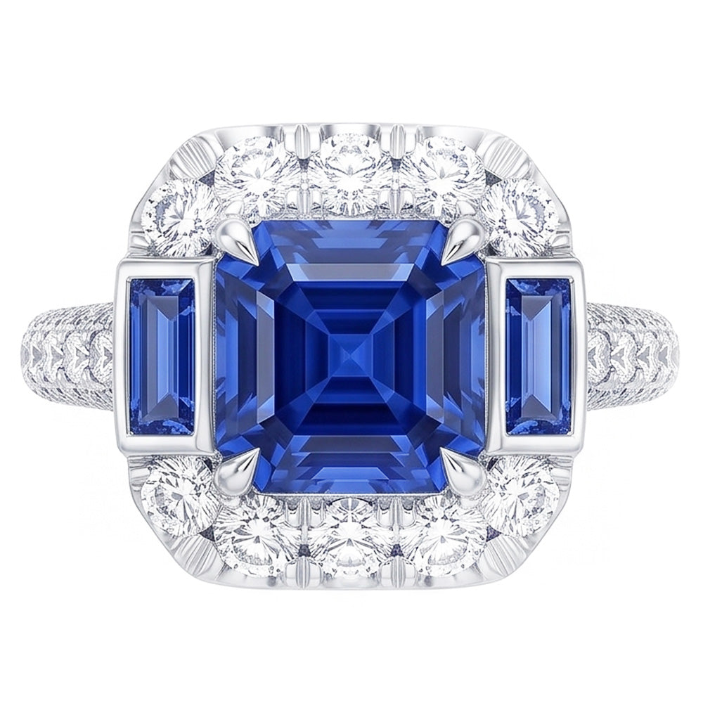Gemstone Ring Asscher & Emerald Sapphire Natural Earth Mined Diamond Jewelry 4.50 Carats