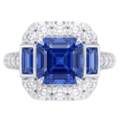 Gemstone Ring Asscher & Emerald Sapphire Natural Earth Mined Diamond Jewelry 4.50 Carats