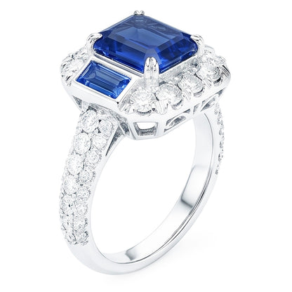 Gemstone Ring Asscher & Emerald Sapphire Natural Earth Mined Diamond Jewelry 4.50 Carats