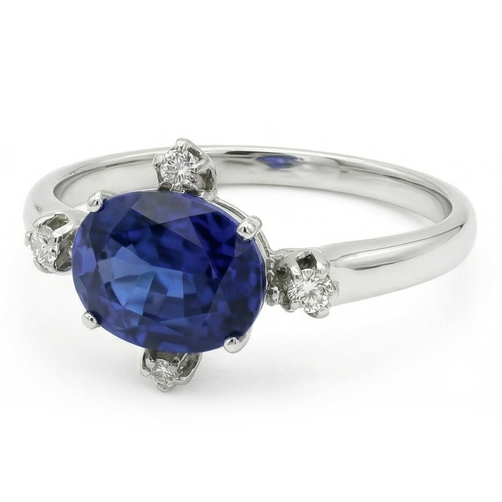 natural round sapphire 3.50ct ring front view