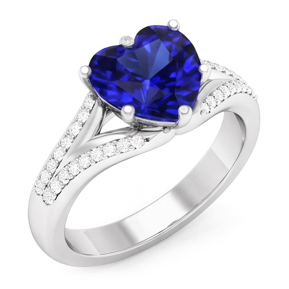 Gemstone Ring Ceylon Sapphire Natural Earth Mined Diamond Pave Split Shank 3.50 Carats