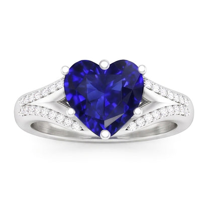 Gemstone Ring Ceylon Sapphire Natural Earth Mined Diamond Pave Split Shank 3.50 Carats
