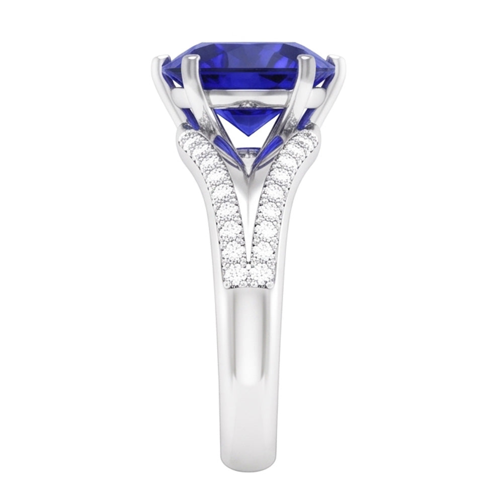 Gemstone Ring Ceylon Sapphire Natural Earth Mined Diamond Pave Split Shank 3.50 Carats